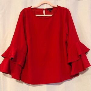 EUC J. CREW Red Ruffle Sleeve Top
